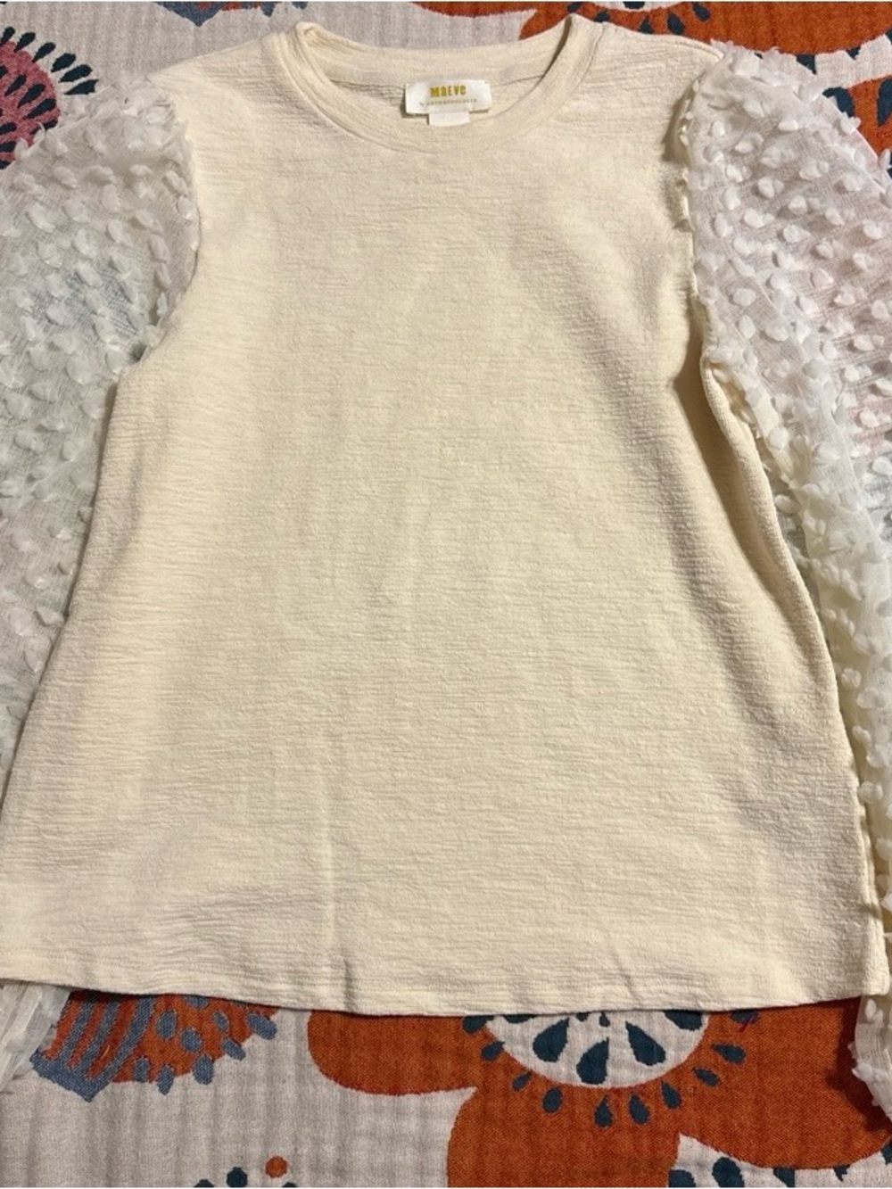Maeve Cream Textured Puff-Sleeve Sweater Top